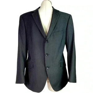 Billy London Sport Coat Blazer Jacket Mens 42S Black Blue Pinstripe Rayon Blend